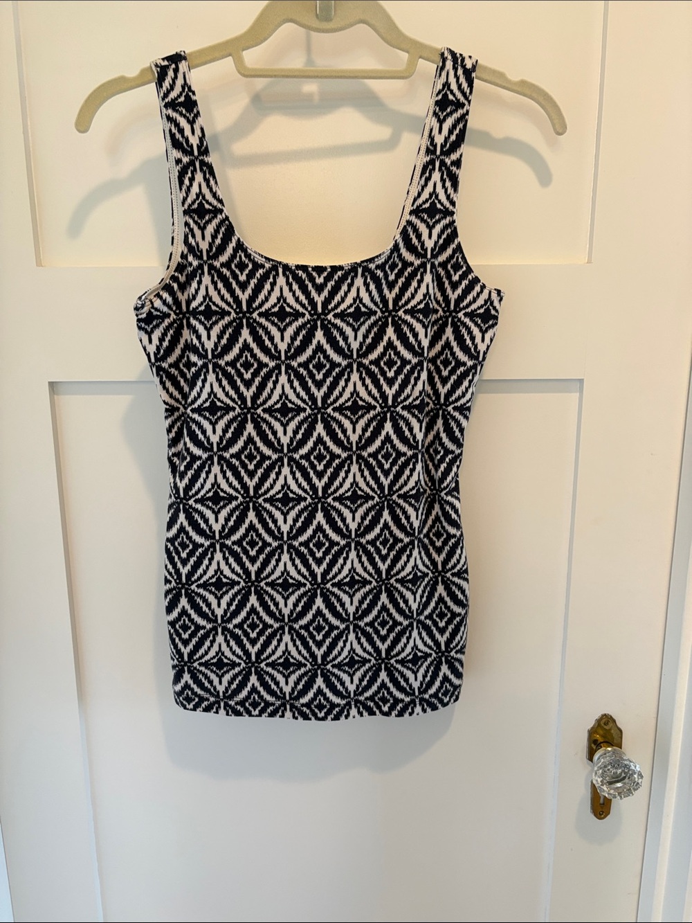 Banana Republic Black and White Geometric Square-Neck Tank